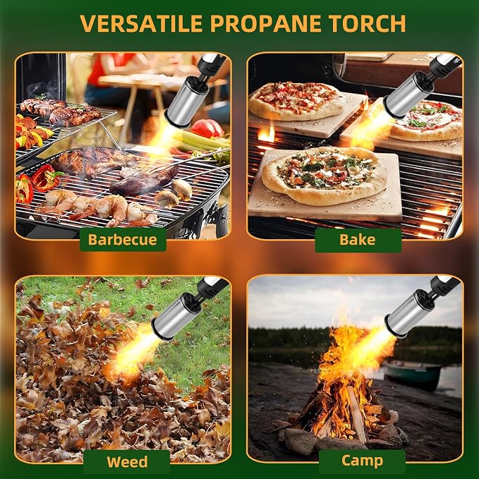 Powerful Propane Torch with One-Touch Max Fire, Adjustable Kitchen Torch with Safety Lock, Flamethrower, Blow Torch Gun for Grill, BBQ, Sous Vide, Campfire Starter (Tank Not Included)