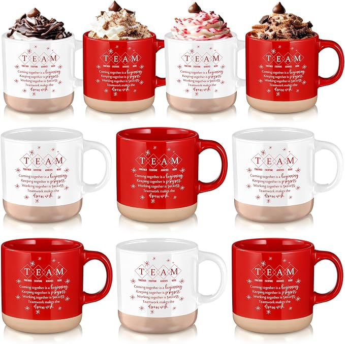 Didaey 10 Pcs Team Gifts for Employees Bulk Thank You Mugs Back to School Cups Inspirational Ceramic Coffee Mug 13 oz Thank You Cup Team Building Gift for Teacher Coworker Office Staff Boss, 2 Colors
