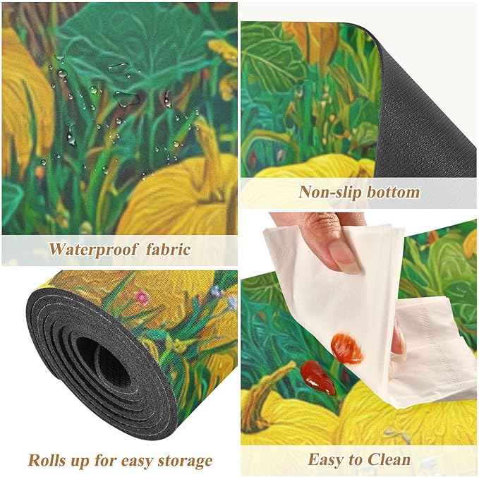 2-in-1 Table Runner Trivet for Hot Dishes Heat Resistant Hot Plate Mat Pad 39x12 Inch Waterproof Table Protector Trivets for Countertop Decorative Yellow Pumpkin Flower Tree
