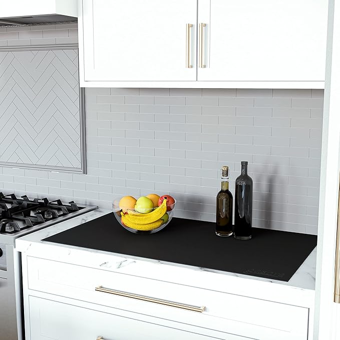 GASARÉ, Extra Large, Thick, Silicone Mat for Kitchen Counter, Heat Resistant Mat, Countertop Protector, Non-Slip, Easy to Clean, Cuttable, 40 x 23.5 Inches, Black