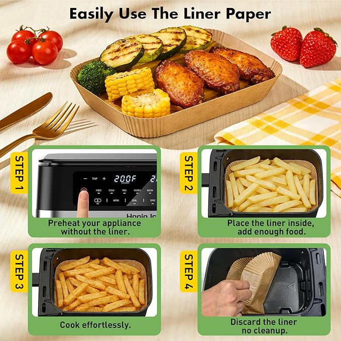 100Pcs 8 * 4 Inch Air Fryer Liners Disposable, Airfryer Paper Liners for 3-6 QT, Liners Paper Oil Proof and Easy Cleanup, Non Stick Air Fryers Accessories, Baking Liners, Parchment Paper Sheets
