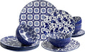 LEHAHA 12 Pieces Modern Porcelain Dinnerware Set，Service for 4, Ceramic Plates and Bowls Sets, Kitchen Dinner, Salad, Dessert Plate and Cereal Bowl Set, Ceramics Dishes Set, Blue and White