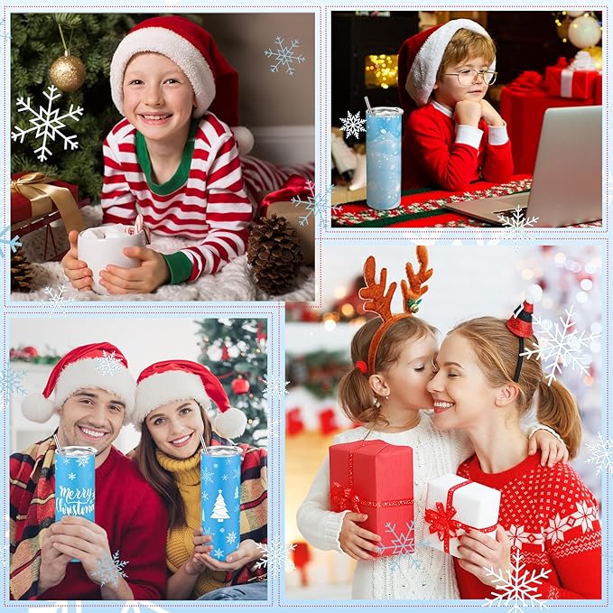 Sliner 6 Pcs Christmas Skinny Tumblers Set 20 oz Christmas Stainless Steel Travel Coffee Mug Holiday Insulated Water Tumbler with Lid and Straw Xmas Gift Set for Women Men Friends Family (Winter)