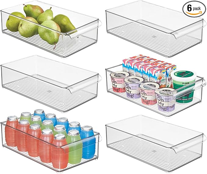 iDesign Large Stackable Fridge or Freezer Bin with Front Handle - Set of 6 - Clear - Made in USA
