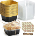 Mini Square Baking Cups with Lids, 50 Pcs 5oz Aluminum Foil Cupcake Tins with Lids, Disposable Ramekins Flan Cake Pans Tins for Souffle, Dessert, Valentine, Wedding, Party Small Cake Containers