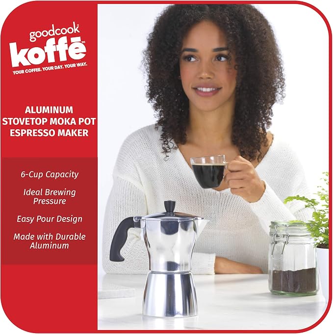 Goodcook Koffe 6-Cup Aluminum Stovetop Moka Pot Espresso Maker