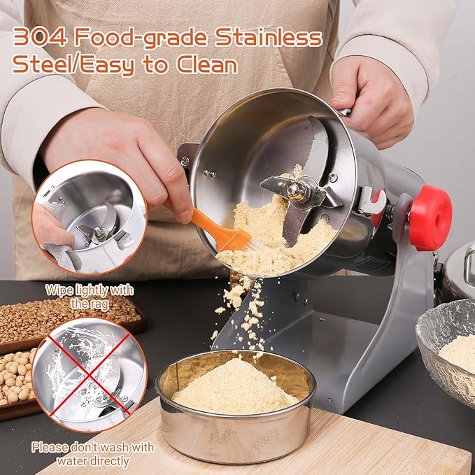BI-DTOOL Electric Grain Mill Grinder 800g Stainless Steel Pulverizer 36000r/min High-speed Grain Mill 1800W Dry Material Grinding Machine 270° swingable Superfine powder for Home and Commercial
