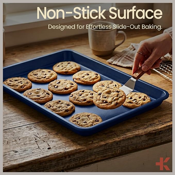 BAKKEN Nonstick Carbon Steel Bakeware Set - 6 Piece Kitchen Baking Trays, Non Toxic Stackable Oven Pans Bundle with Cookie Sheets, 6 Cup Muffin, Roaster, Square Cake, and Loaf Pan for Bread