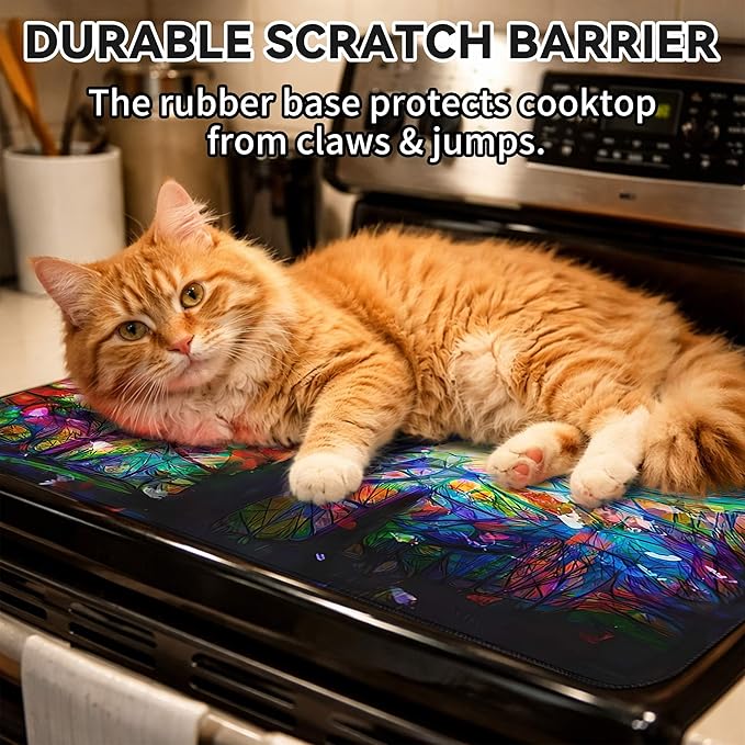 Decorative Stove Top Covers for Electric Stove 28"x20" – Heat Resistant Glass Cooktop Protector Dish Drying Mat – Non-Slip Rubber Backing Washer Top Cover Waterproof Extra Counter Space (Tree 1)
