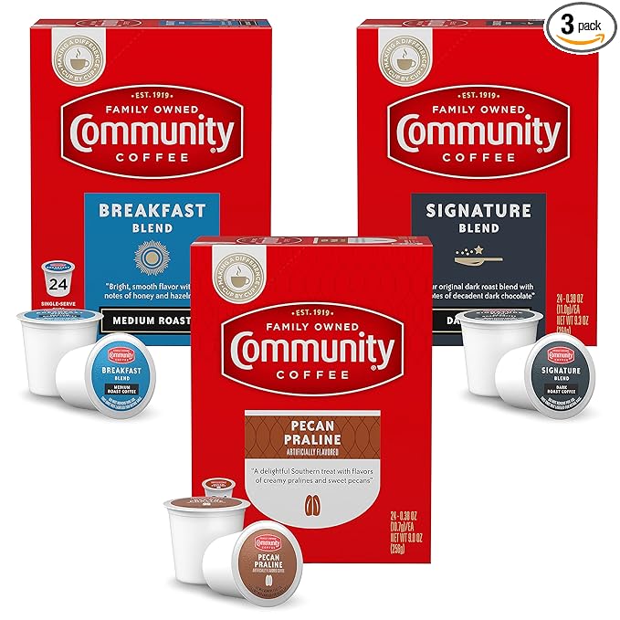 Community Coffee Variety Pack 72 Count Coffee Pods, Medium, Dark Roast and Flavored, Compatible with Keurig 2.0 K-Cup Brewers, 24 Count (Pack of 3