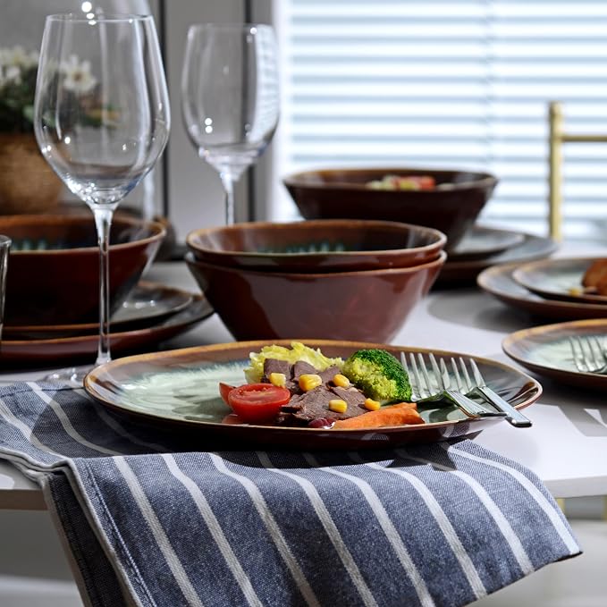 Melamine Dinnerware Sets,12Pcs Plate and Bowl Set,Unbreakable and Lightweight Dish Set,Great for Camping and RV,BPA free,Dishwasher Safe(Sandy Brown)
