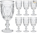 Wiwiqing 6 Pcs Plastic Goblets 7.5oz Vintage Goblet Plastic Wine Glasses Colored Retro Embossed Water Goblets for Wine Bar Juice Baby Shower Wedding Reception Grand Event Party (Clear)
