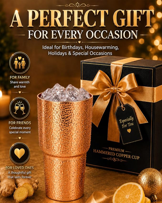 20 oz Pure Copper Cup for Drinking, Tall Hand-Hammered Ayurvedic Water Tumbler, Cold-Retentive Mug for Moscow Mule, Cocktails & Whiskey, Ideal for Bar, Home & Parties (1)