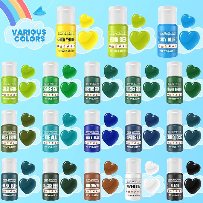 Food Coloring - 36 Colors Liquid Food Dye Set, Concentration Food Color for Cake Decorating, Baking, Easter Egg, Icing, Fondant, Cooking, Slime Making Kit and DIY Crafts - 0.45oz/Bottles