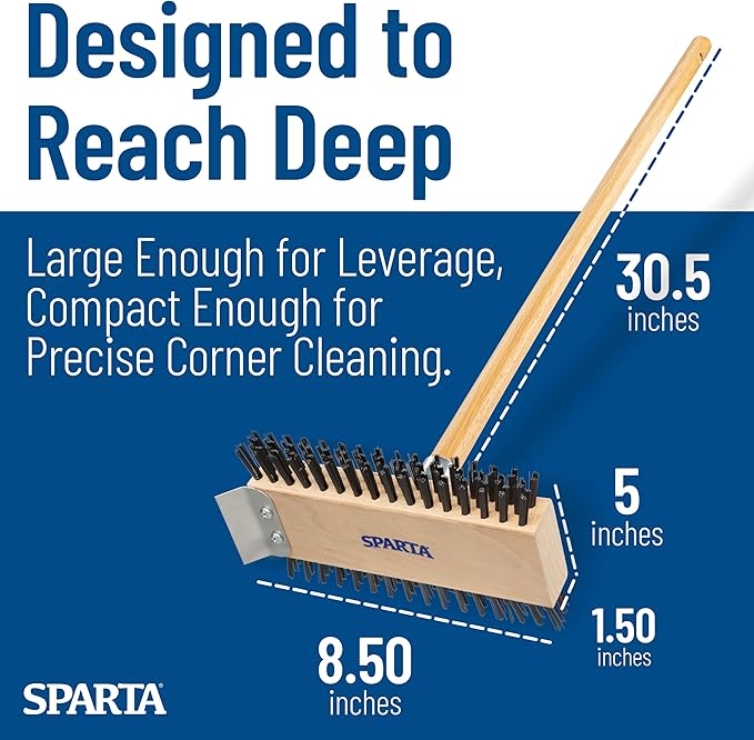 SPARTA 4002600 Stainless Steel Grill Brush, Grill Scraper With Long Handle For Commercial Cleaning, Kitchens, Restaurants, Bathrooms, 30 Inches, Brown, (Pack of 6)