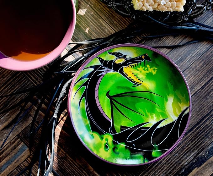 Silver Buffalo Disney Sleeping Beauty Maleficent Ceramic Teacup and Saucer Featuring Maleficent, Diablo, and Maleficent in Dragon Form, 12 Ounces