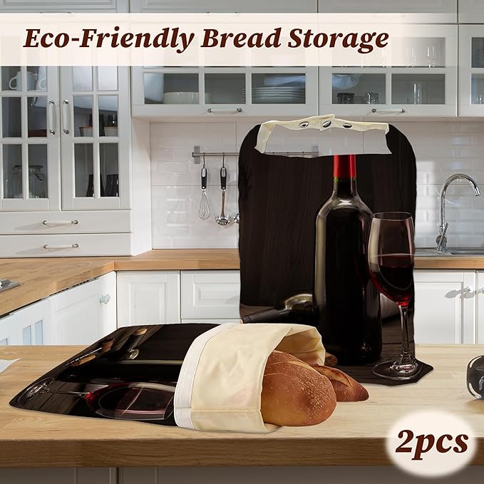 Bread Bags for Homemade Bread, Wine Wood Cork 2 Pack Linen and Beeswax Sourdough Storage Bags, Reusable Keeper, Keeps Breads Fresh Longer, Gifts for Bakers