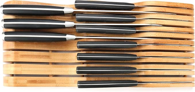 ROYALHOUSE Bamboo Knife Block Holder, 13 Knives Dock, In-Drawer Knife Drawer Organizer, Perfect for Home and Chefs, Premium Knife Holder, Gifts, Housewarming, Knives Not Included