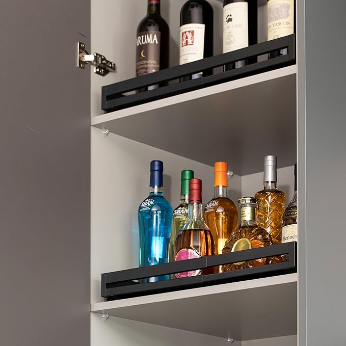 Basicwise Expandable Medium Deep Drawer Organizer Adjustable Pull-Out Cabinet Storage Tray for Kitchen Organization Ideal for Cookware Dinnerware Food Containers Bakeware & Pantry Essentials, Set of 2