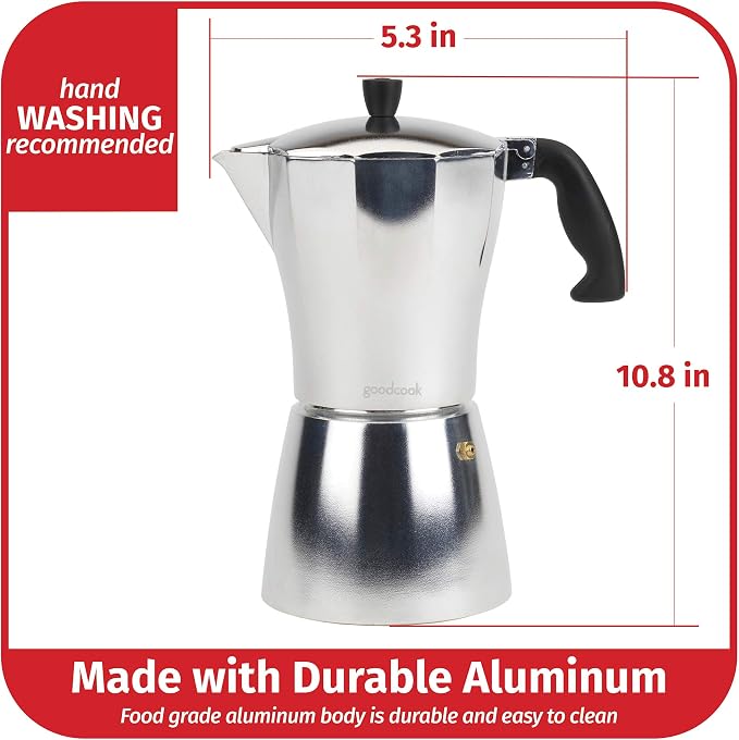 GoodCook Koffe 12-Cup Aluminum Stovetop Moka Pot Espresso Maker, Silver