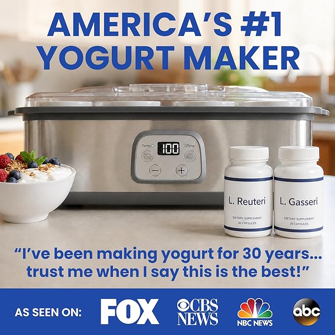 Ultimate Probiotic Yogurt Maker with Adjustable Time & Temperature Control, Make Trillions of Probiotics for Better Gut Health, Two 1-Quart Containers for Larger Batches, UNLIMITED LIFETIME WARRANTY