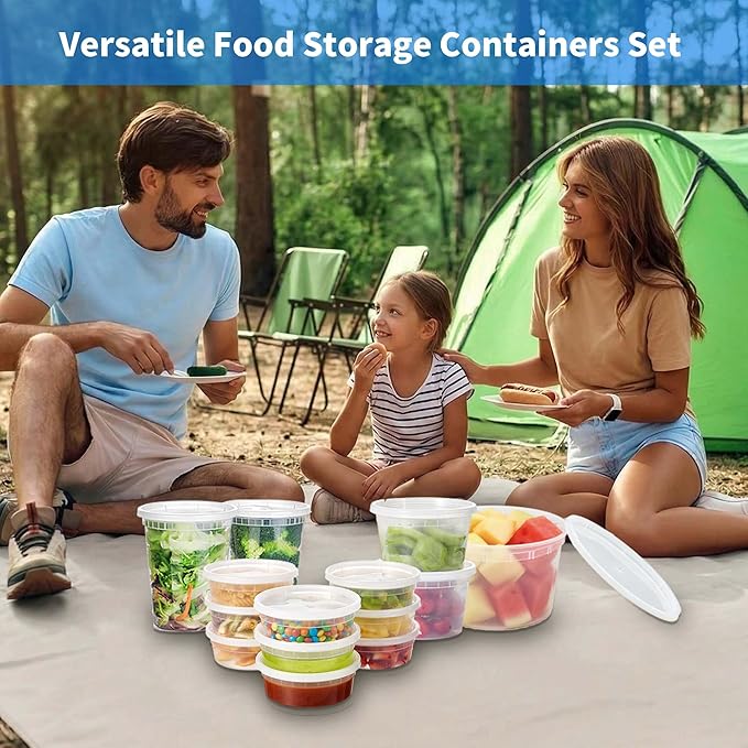 120 Sets 64oz Deli Food Storage Containers, Plastic Takeout Deli Cups for Meal Prep Leftover, Reusable Round Soup Containers with Lids, BPA Free, Stackable, Leakproof, Microwave and Freezer Safe