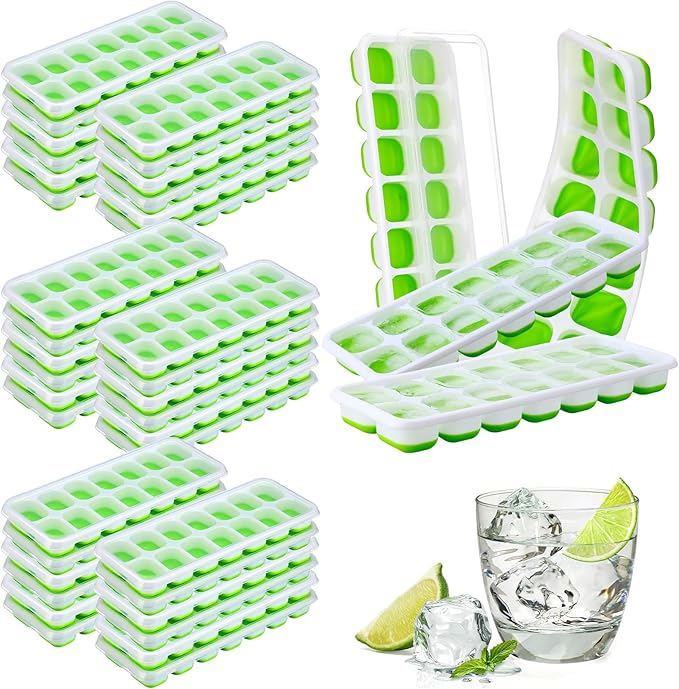 Rtteri 36 Pack Ice Cube Trays Silicone Ice Tray for Freezer Flexible 14 Cube Molds Easy Release Stackable Trays with Lid for Drinks Cocktail Coffee Baby Food (Green)