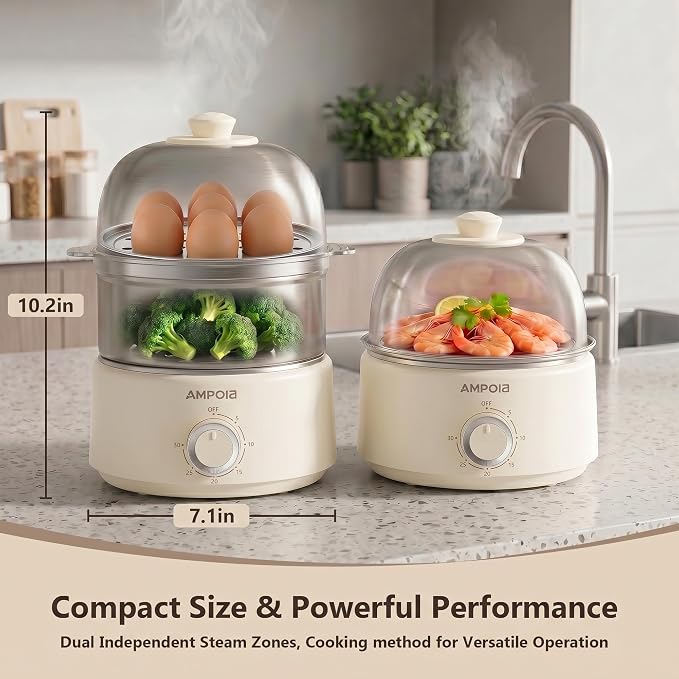 14 Eggs Electric Egg Cooker, 350W Rapid Egg Boiler with 30-Min Timer & Auto Shut-Off, Beige & White