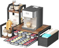 Homeiju Coffee Pod Holder Drawer for K-Cup, Nespresso Pods Holder with Side Basket，K Cup Holder Holds 60 K-Cups & 10 Syrup Bottles, Sliding Storage Drawer and Countertop Storage