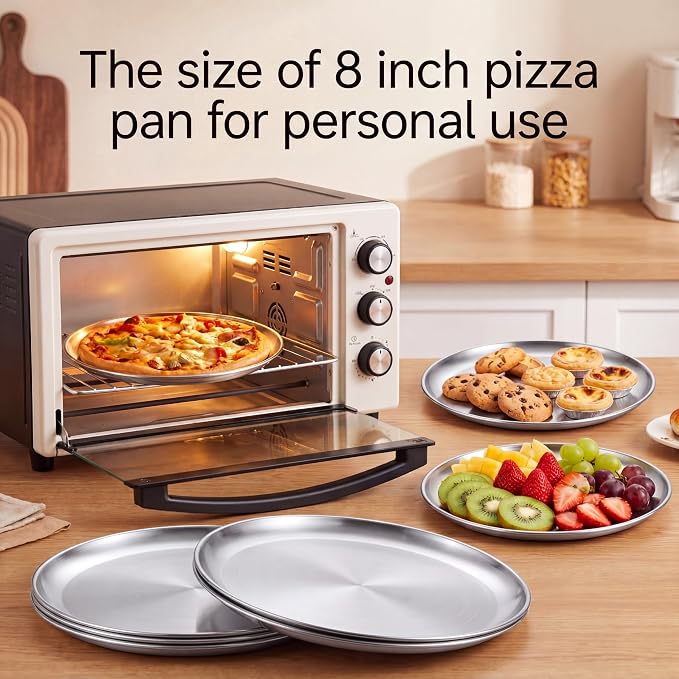 Thenshop 6 Pieces 8 Inch Pizza Pans Bulk Stainless Steel Sets Round Bakeware Pizza Trays for Oven Kitchen Baking Home Restaurant Safe Sturdy Reusable Easy Clean (Silver)