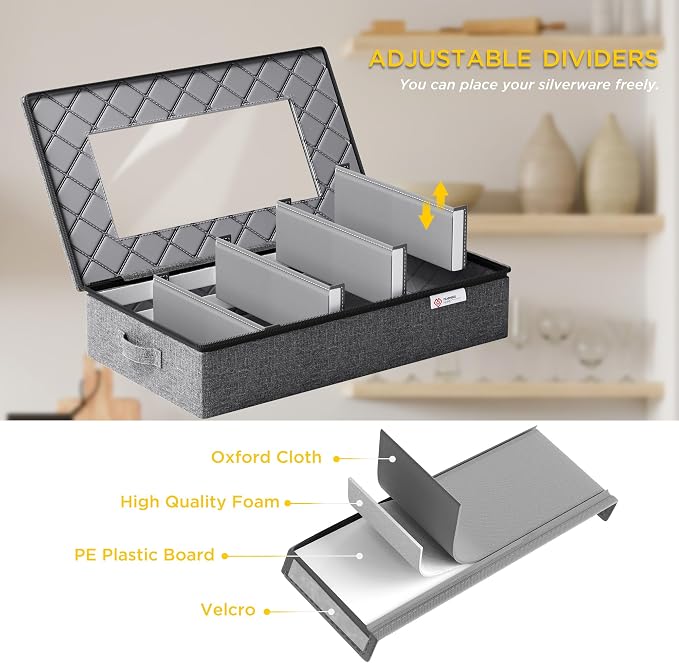YearningHome China Storage Containers Hard Shell,Moving Boxes for Mugs,Wine Glassess,Plates,Sausers,Utensils and Dinnerware, Sturdy Dish Organizer with Felt Dividers,8-Piece Set,Grey