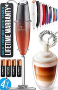 Zulay Kitchen Powerful Milk Frother Wand With 4 AA Duracell Batteries - Ultra Fast Handheld Drink Mixer - Electric Whisk Foam Maker for Coffee, Lattes, Cappuccino, Matcha & Creamer - Black and Red
