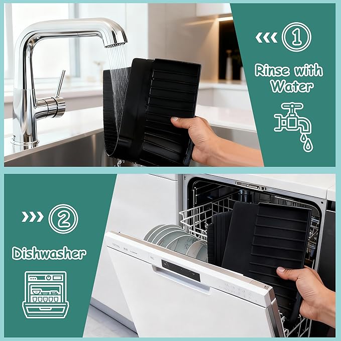 Silicone Sink Edge Protector Splash Guard,Sink Granite Edge Protector,20x4 Inch with Suction Cups & 5°Tilt, Cuttable for Kitchen Bathroom Countertops, Granite Quartz Surfaces (Black)