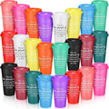 Skylety 24 Pcs Appreciation Tumblers Gifts Bulk 16 oz Thank You Teacher Employee Plastic Coffee Cups with Lids Colorful Reusable Inspirational Tumblers for Coworker Staff Christmas