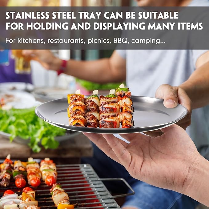 Thenshop 8 Pieces 8 Inch Pizza Pans Bulk Stainless Steel Sets Round Bakeware Pizza Trays for Oven Freezer Kitchen Baking Home Restaurant Picnics Safe Sturdy Reusable Easy Clean(Silver)