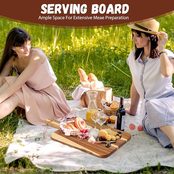 Geetery 16 Pcs Acacia Wood Cutting Board with Handles Bulk, Wooden Charcuterie Boards Serving Chopping Boards for Kitchen, Pizza, Bread, Vegetables, Laser Engraving, Housewarming Gifts(16 x 10 Inch)