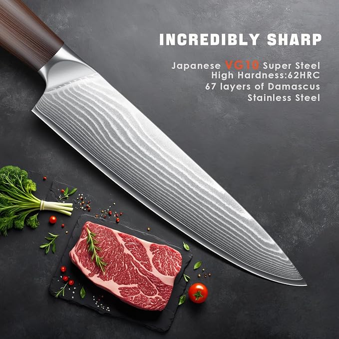 Kuwata 3 Pieces Chef Knife Set, Professional Japanese High Carbon Stainless Steel Kitchen Knife Set, Ultra Sharp Chef Knives Sets with Ergonomic Color Wooden Handle