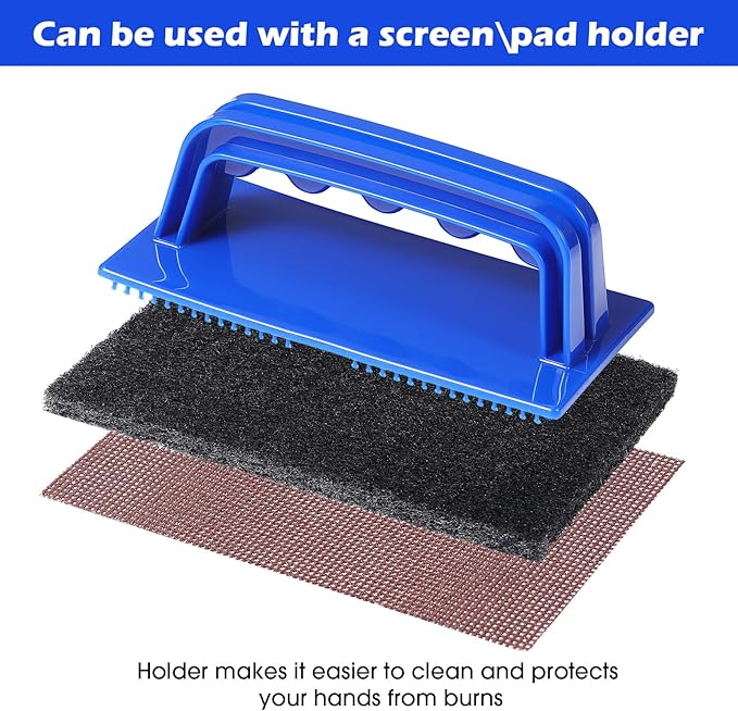 Reallnaive 124 Pcs Griddle Cleaning Kit Screen Holder Grill Screens Cleaning Pads Heavy Duty Abrasive Mesh Pads for Flat Tops, Cast Iron, Stainless Steel Griddle Cleaner Accessories Bundle (Blue)