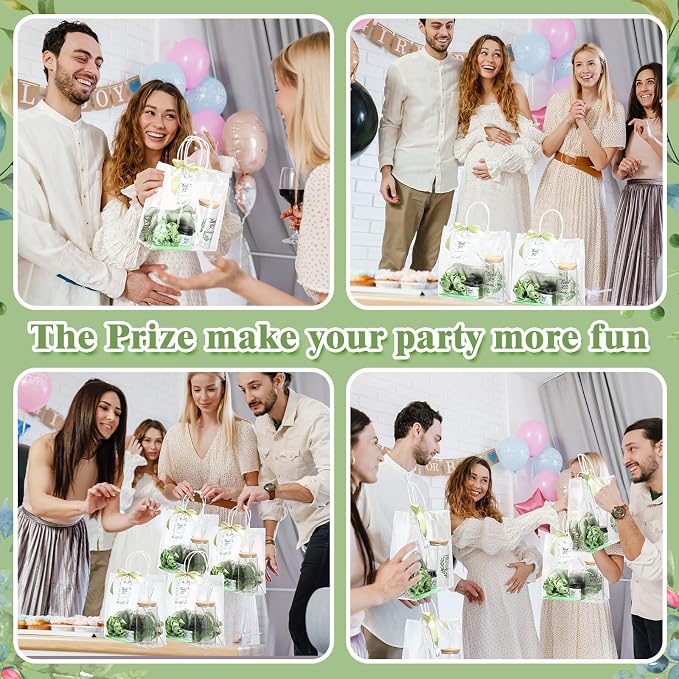 Reallnaive 43 Pcs Baby Shower Prizes for Player Winner Wedding Bridal Shower Favor Gifts Including Glass Cups Aromatherapy Candle Eye Mask Hair Band Greeting Card Pen Ribbon Gift Bag(Sage Style,Green)