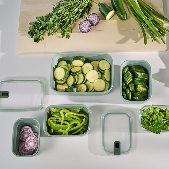 Mepal - Glass Food Container EasyClip - Container with lid & sliding closure - Meal prep boxen - Suitable for microwave, steam oven and oven - Airtight - 1 l - Nordic sage