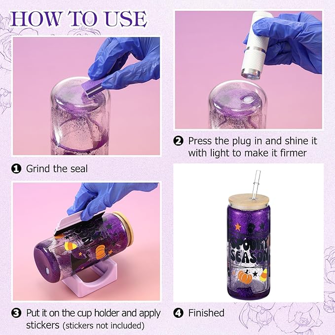 Baderke 20 Pcs Snow Globe Tumbler DIY Kit 16 oz Tumbler Squeeze Bottle, Glitter, Funnel Tweezer Silicone Cup Cradle Measuring Cup Glove Flashlight Buffer for Beginner(Purple,Classic)