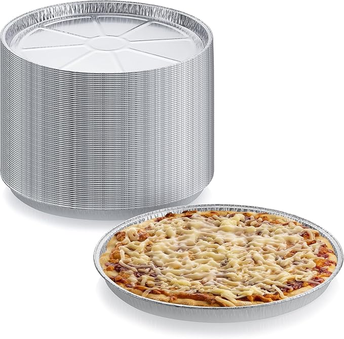 DCS Deals Pack of 25 -Disposable Round Foil Pizza Pans – Durable Pizza Tray for Cookies, Cake, Focaccia and More – Size: 12-1/4" x 3/8" (25)