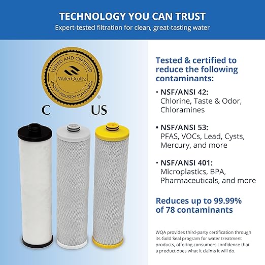 Aquasana 3 Stage Max Flow Replacement Filters | WQA Certified to NSF Standards | Claryum Under Sink Water Filter | Reduces Up to 99.99% of PFAS, Microplastics, Lead & Chlorine | AQ-5300+R | AQ-C3M-R