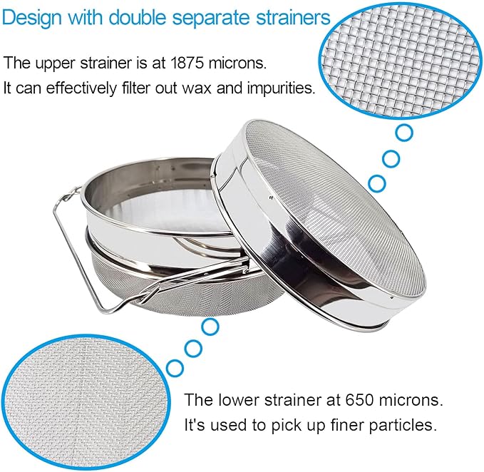 Stainless Steel Double Sieve Honey Strainer Filter for 5 Gallon Buckets Honey Extractor Equipment