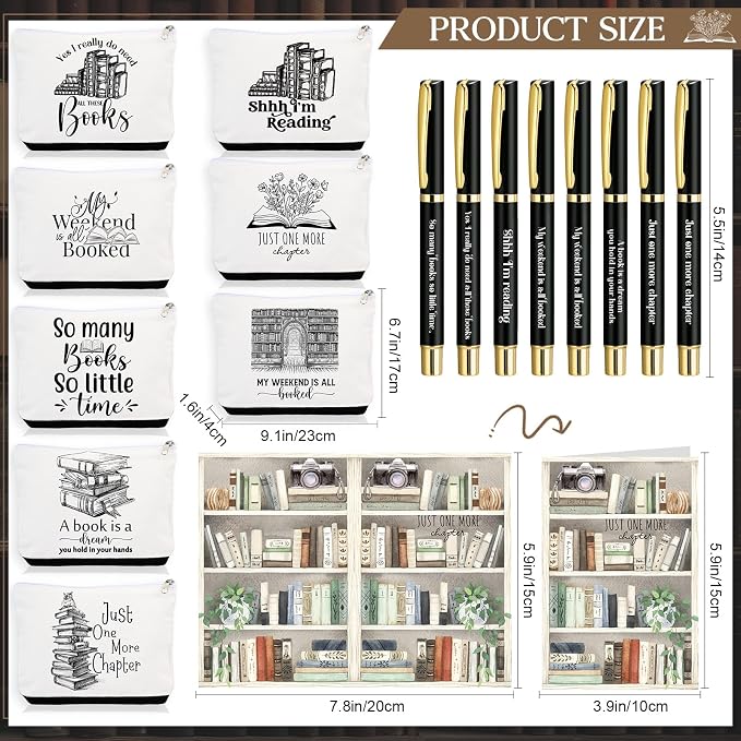 32 Pcs Books Club Gifts Book Lovers Gifts for Women Blind Date with a Read Include 16 oz Glass Cup Canvas Makeup Bag Ballpoint Pen Card for Librarian Reader Bookish Teacher