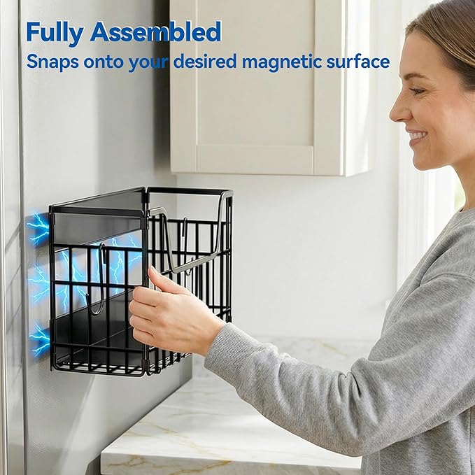 3PCS Magnetic Shelves for Fridge, Strong Metal Magnetic Fruit Vegetable Basket Kitchen Storage Fridge Organizer for Potato & Onion, Fully Assemble