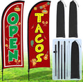 Buryeah Feather Banner Feather Flag Taco Sign Business Signs for Outside Open Flags for Businesses with Pole Ground Stake Portable for Mexican Restaurants, Diners, Markets (Red)