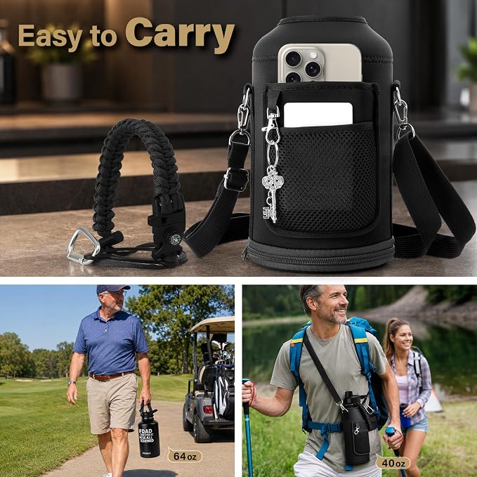 DYSANKY Fatehers's Day Water Bottle Gift for Dad– 64 oz Insulated Stainless Steel Bottle with Carrier Bag, Strap & Gift Box – BPA-Free – Ideal for Hiking, Camping & Travel 64 oz