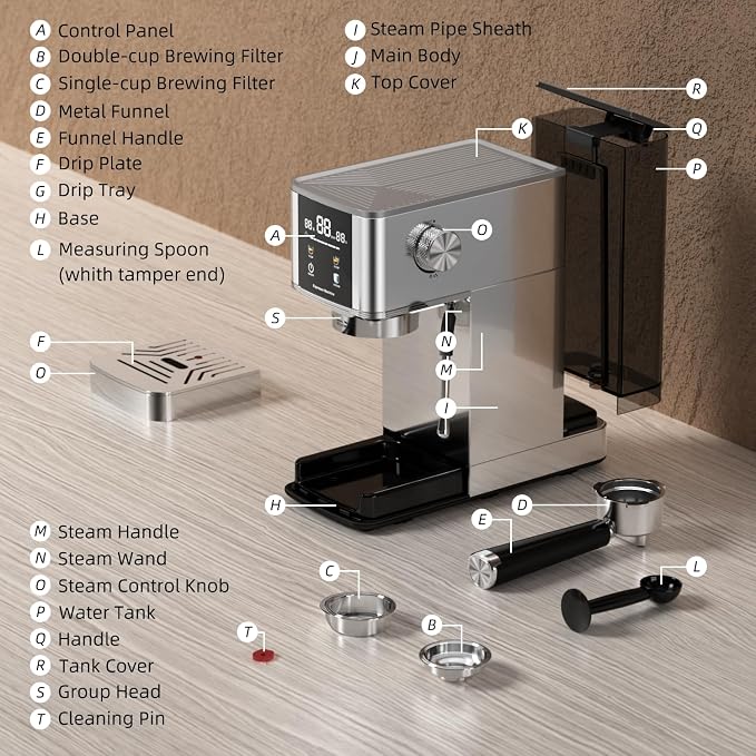 Crzoe Espresso Machine 20 Bar, 3-Second Heat for Rapid Cold Brew, Built-in Steam Wand for Lattes, Touch Screen, 40oz Tank, Gift for Coffee Lovers