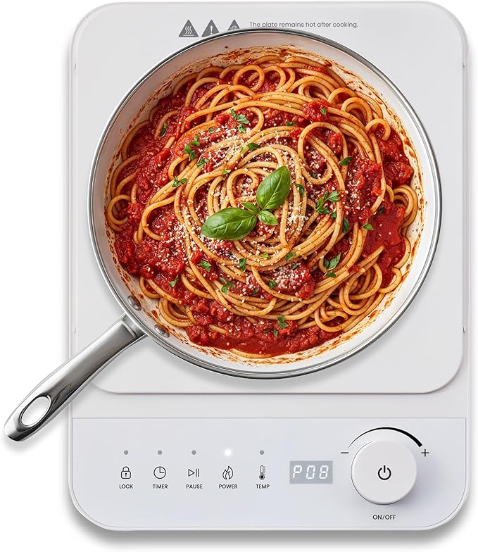 Elite Gourmet Slim Portable Induction Cooktop, 1500W Countertop Burner with 10 Power Levels & Temperature Control (140°F–465°F), Ultra-Slim 2" Design, Digital Touch Controls, Timer & Child Lock